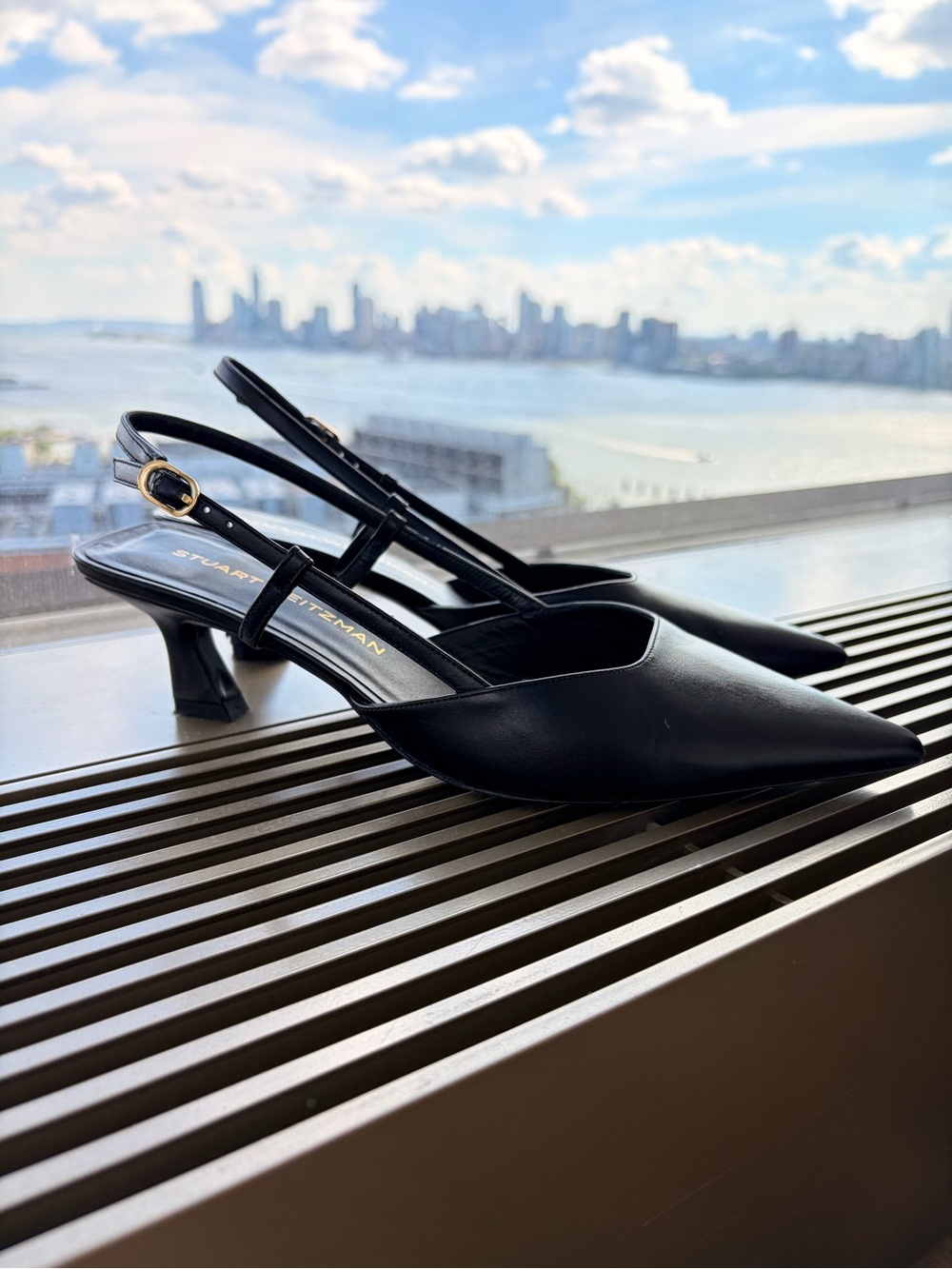 Stuart Weitzman Black Leather Pointed Slingback Heels